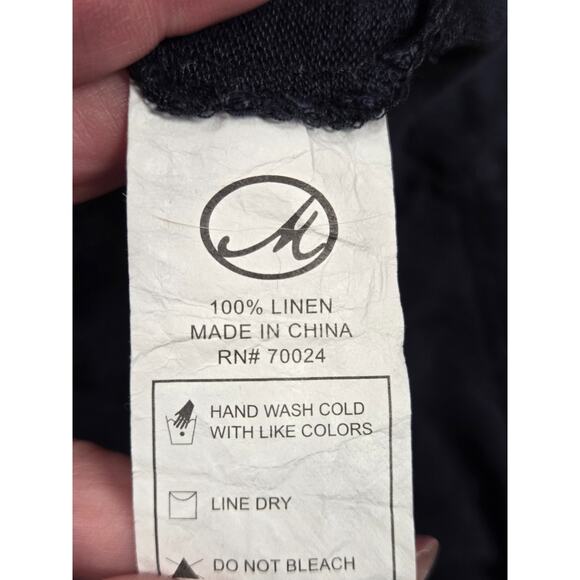 Mod-o-Doc Navy Blue 100% Linen Hooded Button Front Long Blouse Shirt Small - Picture 3 of 4